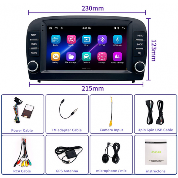 Radio GPS head unit Mercedes Benz SL R230 screen 7 Android 14 TR4403