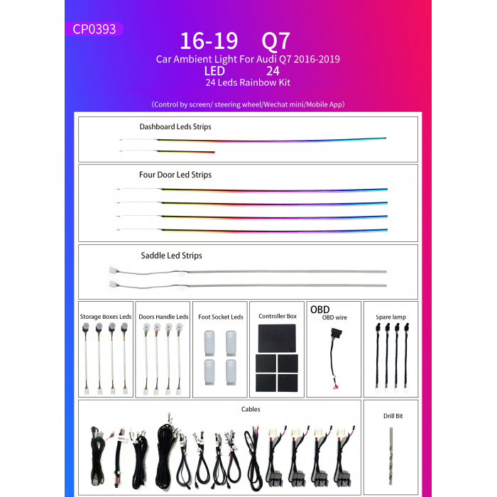 Rainbow Ambient Lighting Kit 24 LEDs for Audi Q7 (2016–2019)  TR4471
