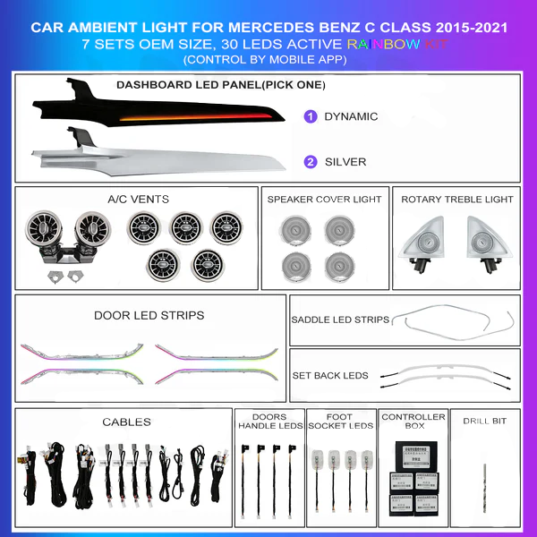 Kit Iluminación Ambiental Rainbow 30 LEDs Mercedes Clase C W205 (2015–2021) TR4476