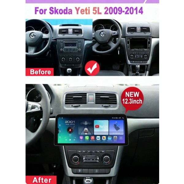 Pantalla ultra fina 12.3 GPS Skoda Yeti 5L 2009-2014 Android 13 4G LTE TR4255