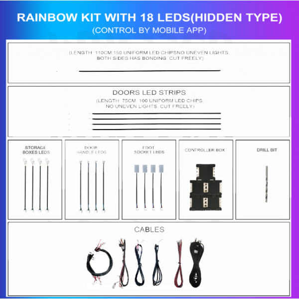 Kit Iluminación Ambiental Universal RGB Light 18 LEDs Hidden Type | Control App | TR4570