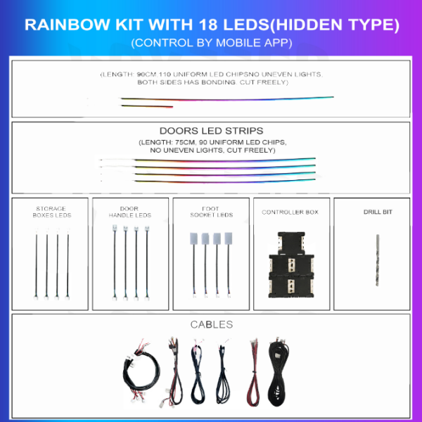 Kit Iluminación Ambiental Universal Rainbow Light 18 LEDs Hidden Type | Control App | TR4571