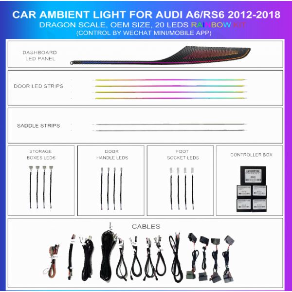 Kit Iluminación Ambiental Audi A6, RS6 2012-2018 Dragon Scale 20 LEDs Rainbow | TR4582