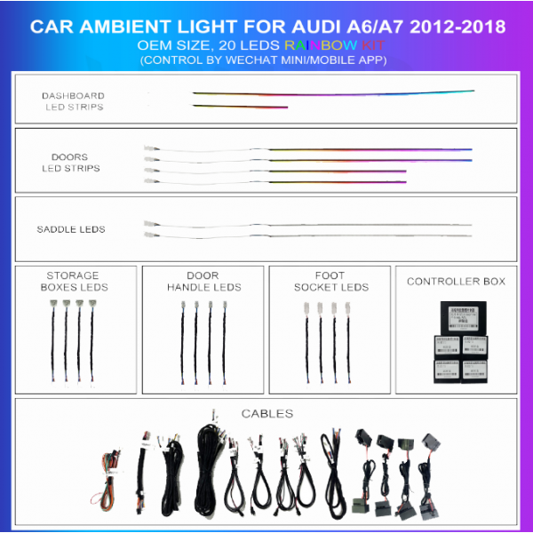 Kit Iluminación Ambiental Audi A6, A7 2012-2018 20 LEDs Rainbow OEM | TR4583