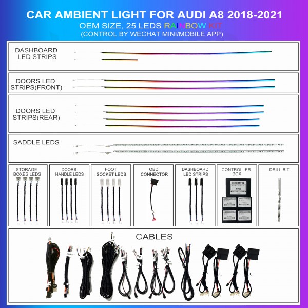 Kit Iluminación Ambiental Audi A8 2018-2021 25 LEDs Rainbow OEM | TR4588