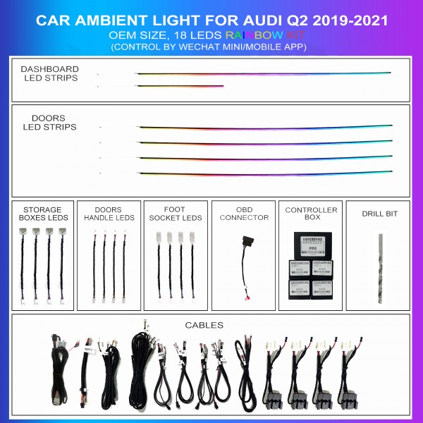 Kit Iluminación Ambiental Audi Q2 2019-2021 18 LEDs Rainbow OEM | TR4589