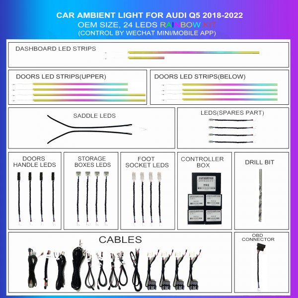 Kit Iluminación Ambiental Audi Q5 2018-2022 24 LEDs Rainbow OEM | TR4594