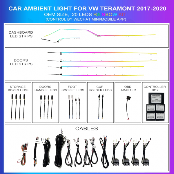 Ambient Lighting Kit VW Teramont 2017-2020 20 LEDs Rainbow OEM | TR4599
