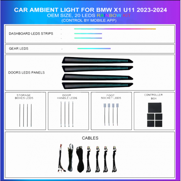 BMW X1 U11 2023-2024 8 LED Dragon Scale Rainbow OEM ambient lighting kit TR4616 1