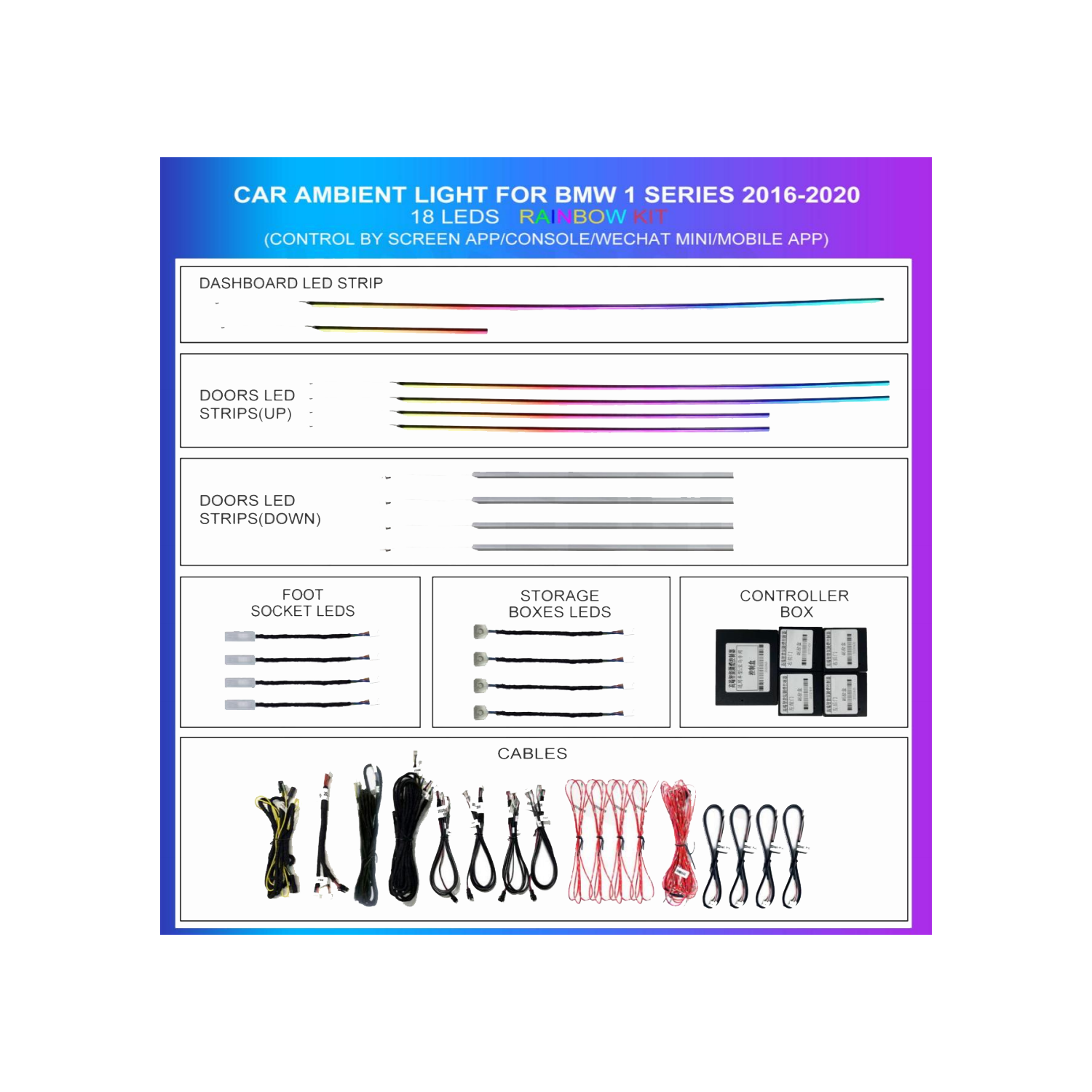 BMW 1 Series F52/F40 2016-2020 18 LED Rainbow ambient lighting kit TR4620 1