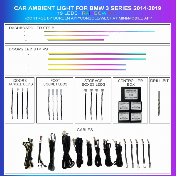 Kit iluminación ambiental BMW Serie 3 F30 / Serie 4 F32 2013-2019 19 LED RGB TR4621 1