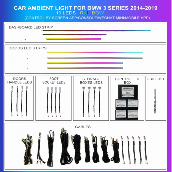 Kit iluminación ambiental BMW Serie 3 F30 / Serie 4 F32 2013-2019 19 LED RGB TR4621 1