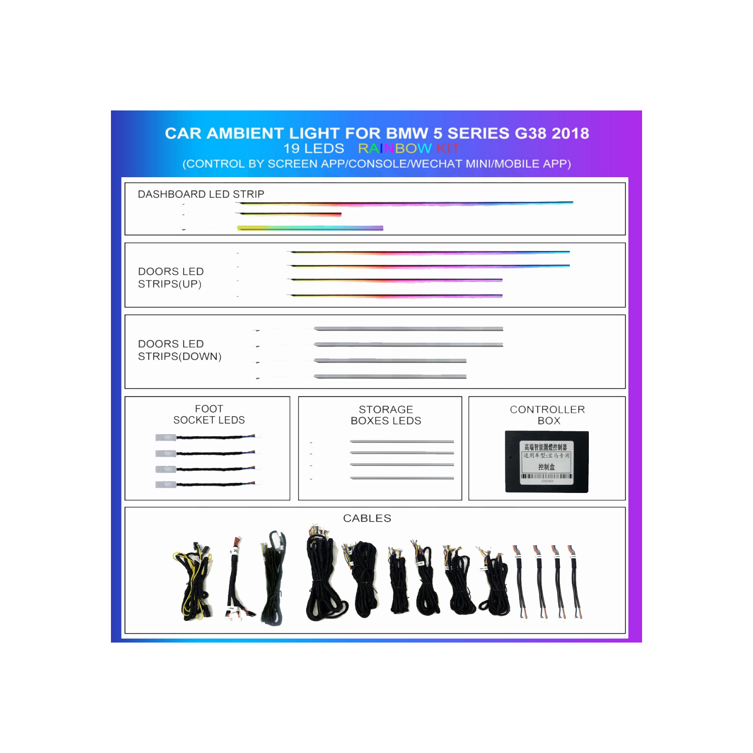 Kit iluminación ambiental BMW Serie 5 G38 2018-2023 19 LED RGB TR4626 1