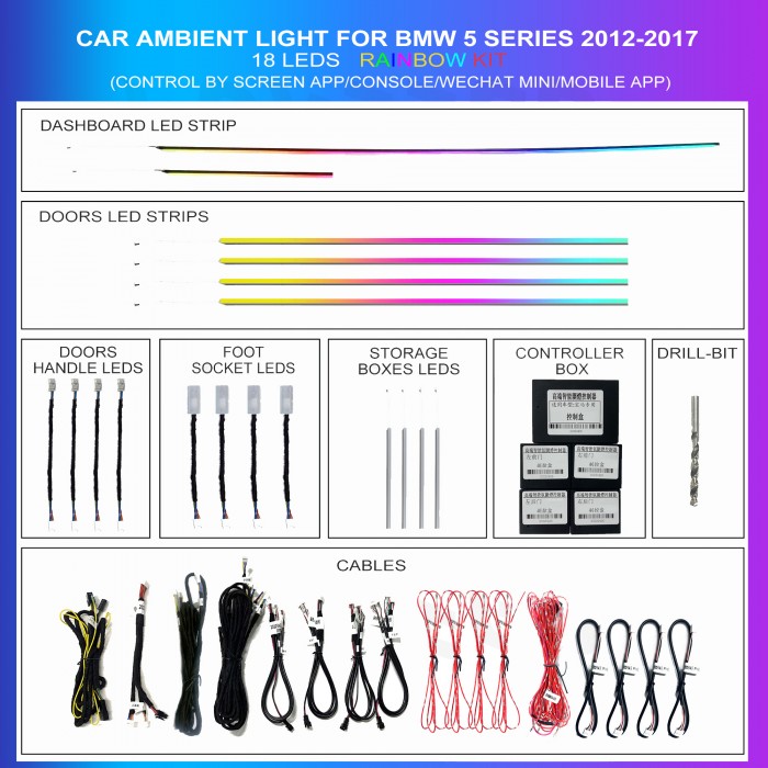Kit iluminación ambiental BMW Serie 5 F18 2012-2017 18 LED RGB TR4630 1