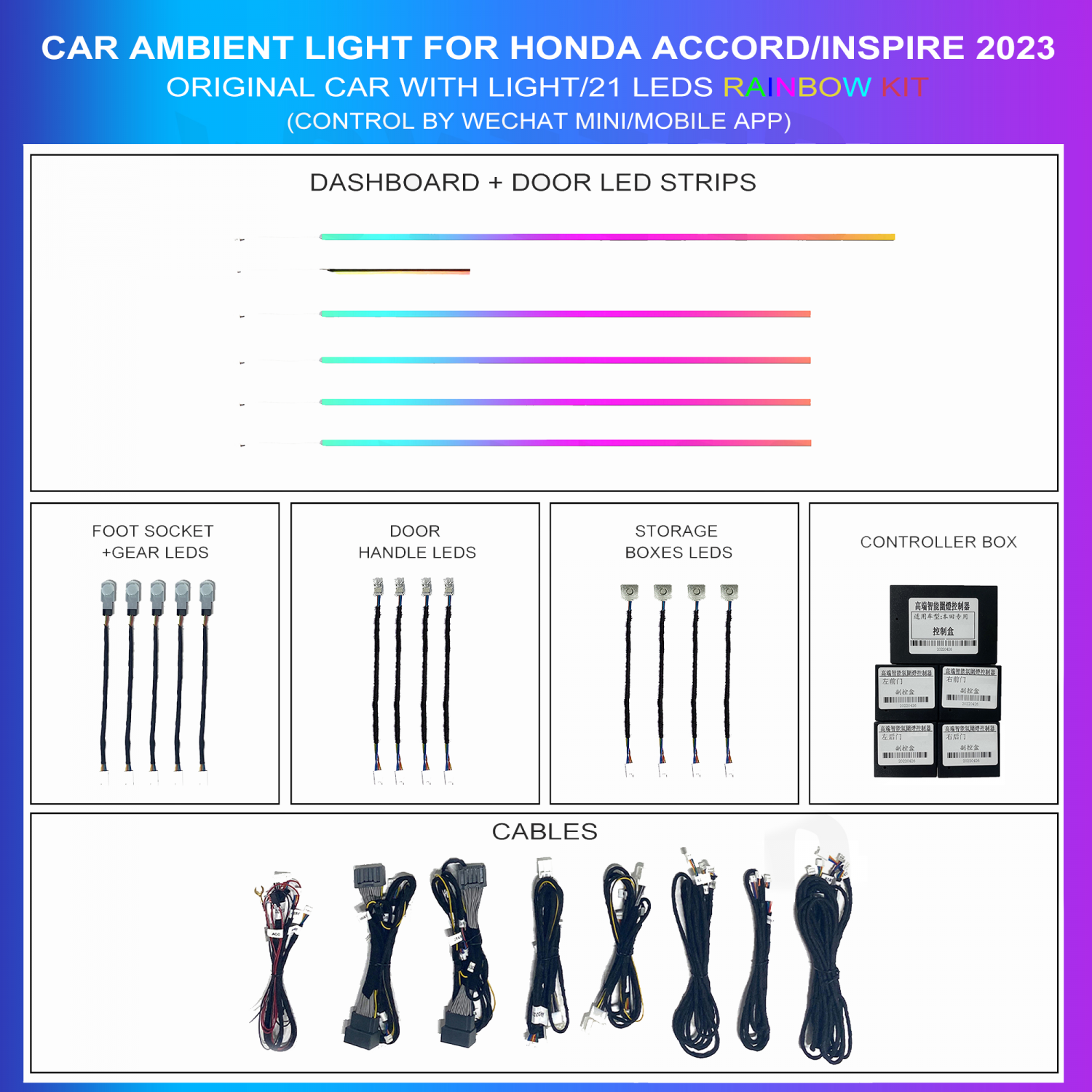 Iluminación ambiental para Honda Accord / Inspire 2022-2023, iluminación ambiental tipo tira, TR4657