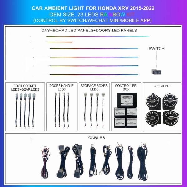 Ambient lighting for Honda XR-V 2015-2022, 20 LEDs Rainbow, TR4664