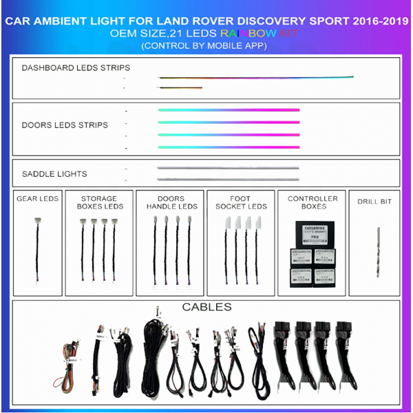 Ambient lighting kit Discovery Sport 2016-2019 Rainbow 21 LEDs RGB LED interior TR4690