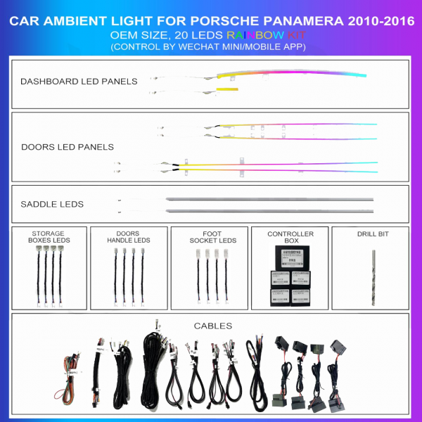 Kit iluminación ambiental Porsche Panamera 2010-2016 Rainbow 20 LEDs RGB LED interior TR4702