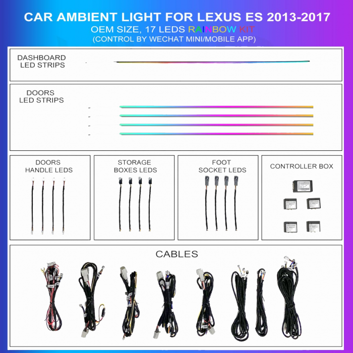 Ambient lighting kit Lexus ES 2013-2017 Rainbow 17 LEDs RGB LED interior TR4711