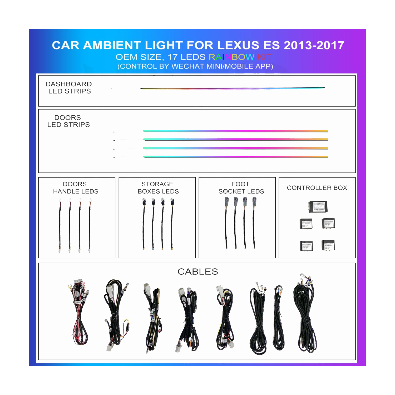Ambient lighting kit Lexus ES 2013-2017 Rainbow 17 LEDs RGB LED interior TR4711