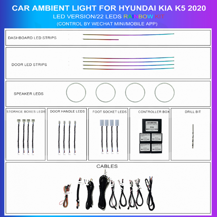 Ambient lighting kit Kia K5 2020-2023 Optima Rainbow 22 LEDs RGB LED interior TR4722