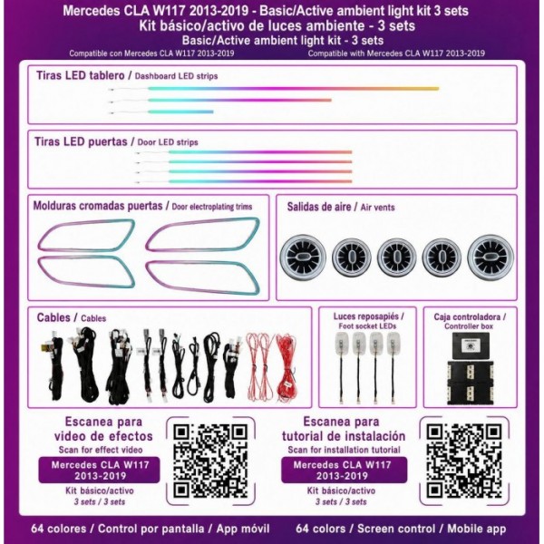 Kit luces ambiente Basic/Active 3 sets Mercedes CLA W117 TR4801