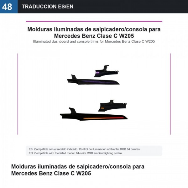 Molduras iluminadas de salpicadero/consola Mercedes Benz Clase C W205 TR4847