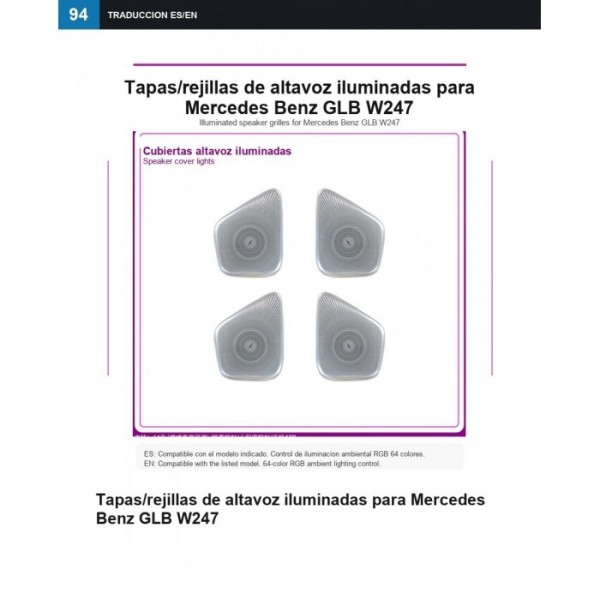 Tapas/rejillas de altavoz iluminadas Mercedes Benz GLB W247 TR4893