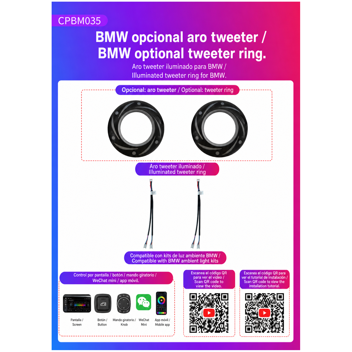 Kit iluminación ambiental BMW universal Universal Aros tweeter iluminados TR4950 1