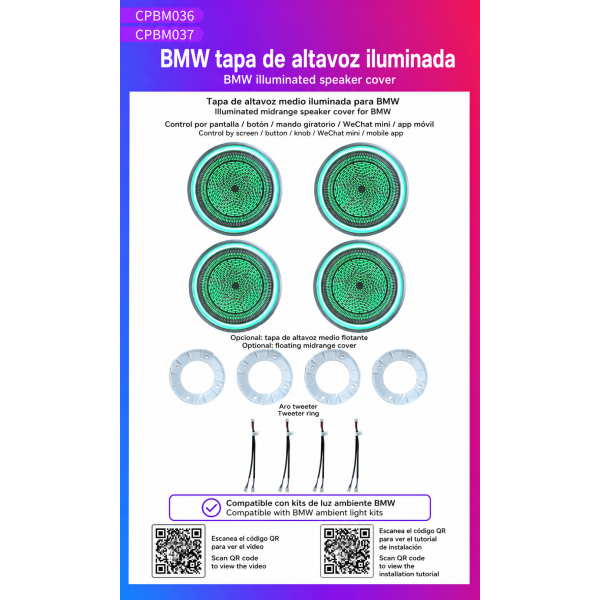 Universal BMW Universal Illuminated speaker covers ambient lighting kit TR4951 1