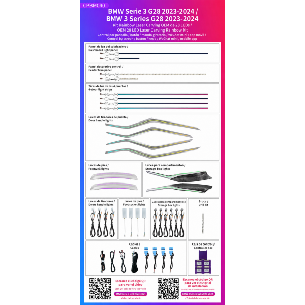 Kit iluminación ambiental BMW Serie 3 G28 2023-2024 28 LED Laser Carving Rainbow TR4952 1