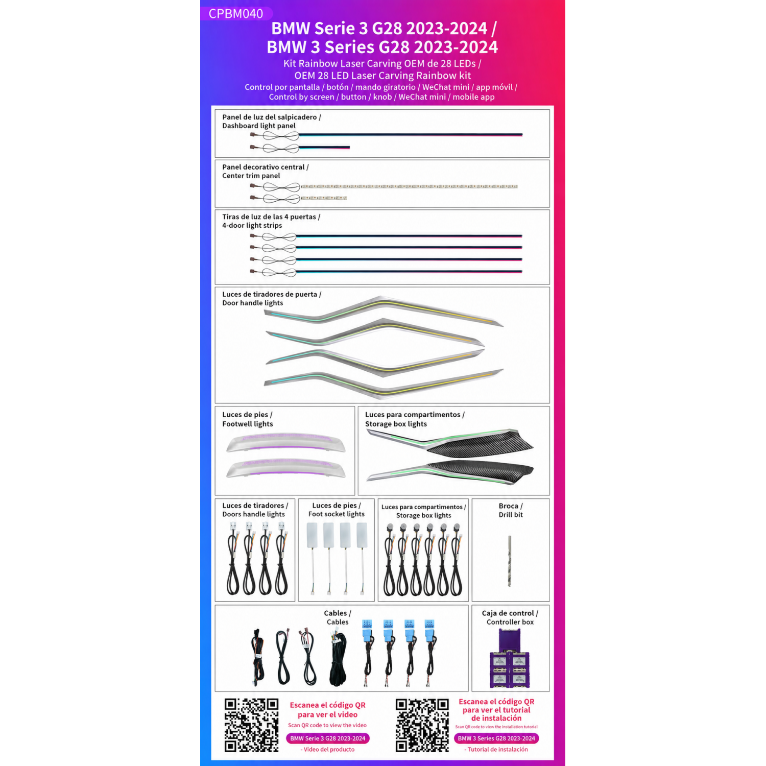 Kit iluminación ambiental BMW Serie 3 G28 2023-2024 28 LED Laser Carving Rainbow TR4952 1