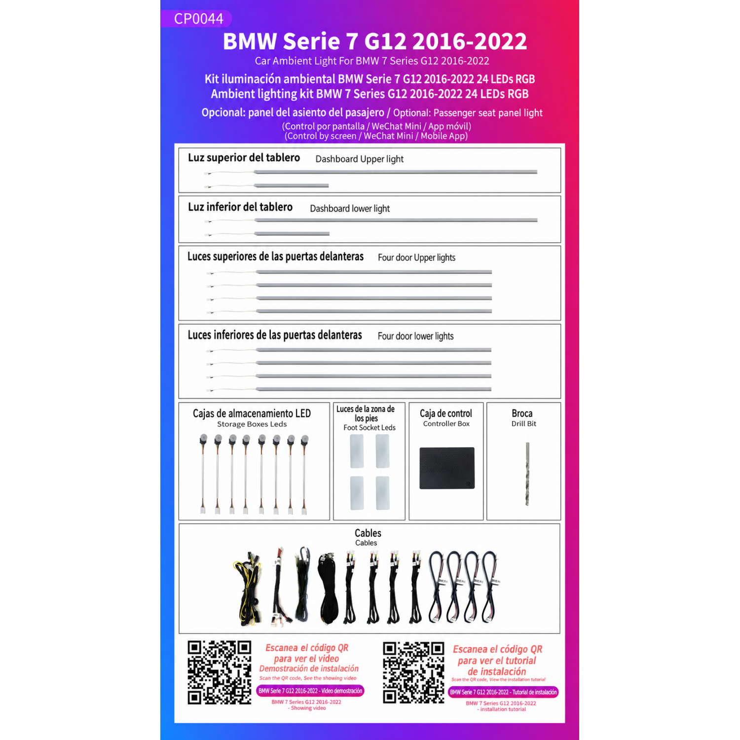 Kit iluminación ambiental BMW Serie 7 G12 2016-2022 24 LED RGB TR4961 1
