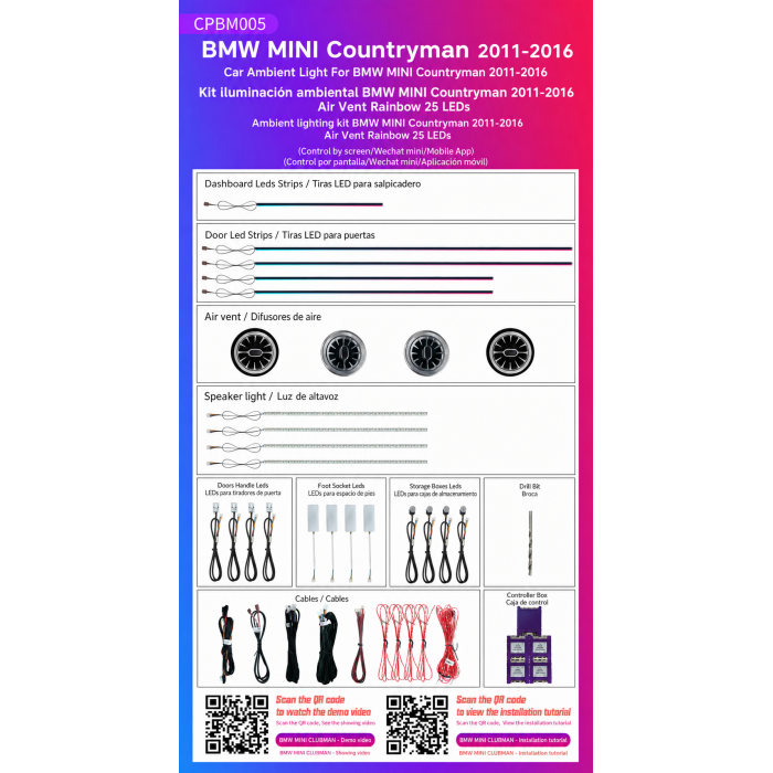 Kit iluminación ambiental MINI Countryman R60 2011-2016 25 LED Air Vent Rainbow OEM TR4967 1