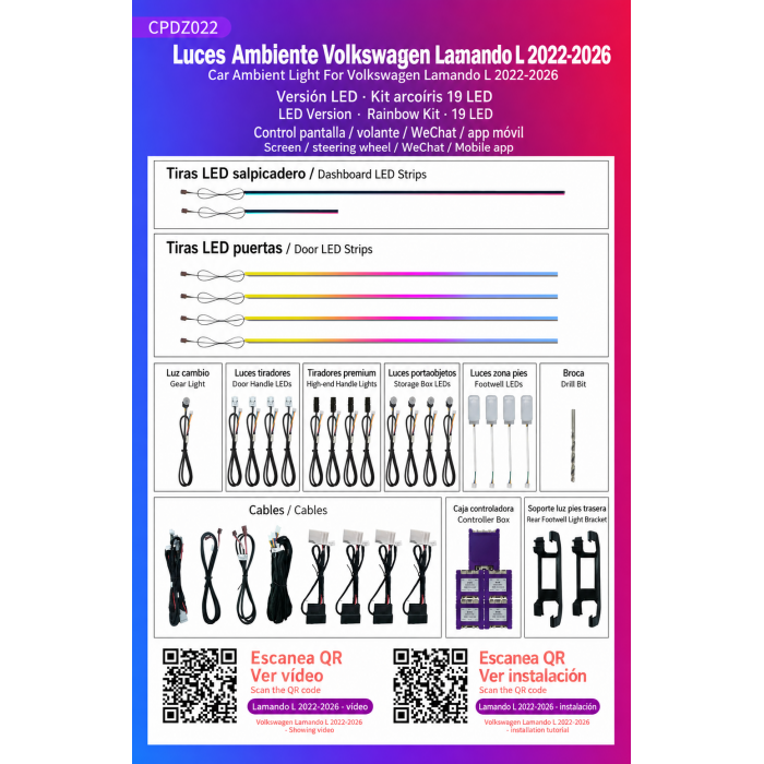 Kit iluminación ambiental Volkswagen Lamando L 2022-2026 Kit de iluminación ambiental TR4980 1