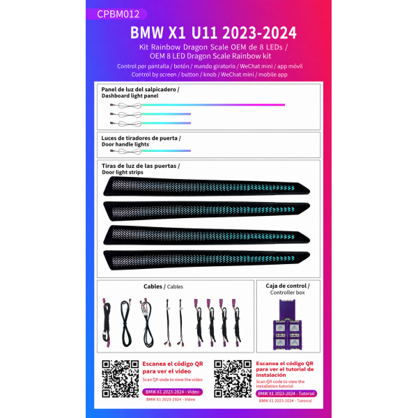 Kit iluminación ambiental BMW X1 U11 2023-2024 8 LED Dragon Scale Rainbow OEM TR4616 2