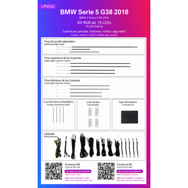 BMW 5 Series G38 2018-2023 19 LED RGB ambient lighting kit TR4626 2