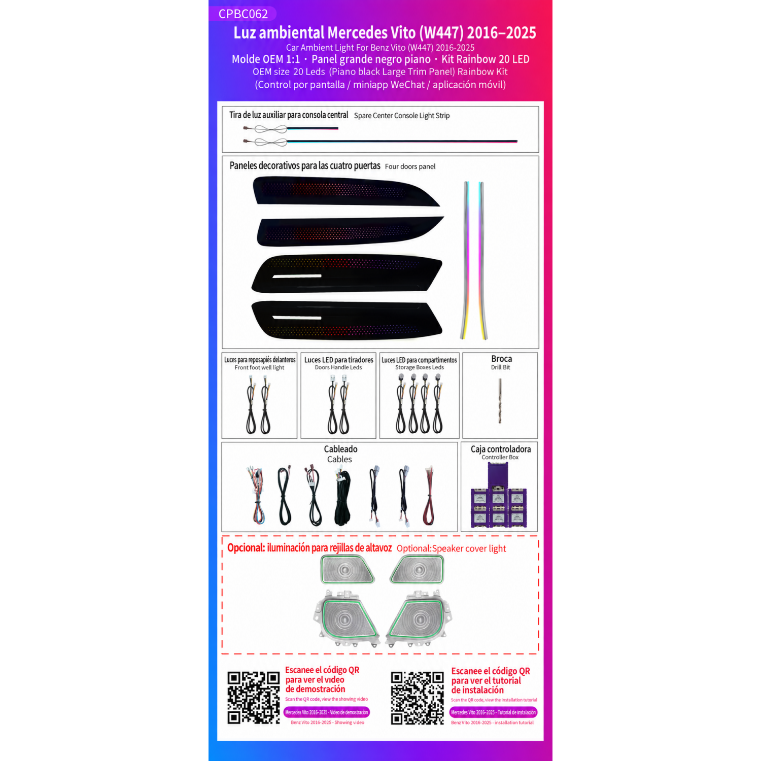 Kit Iluminación Ambiental Rainbow 20 LEDs Mercedes Vito W447 (2016–2025) TR4981 1