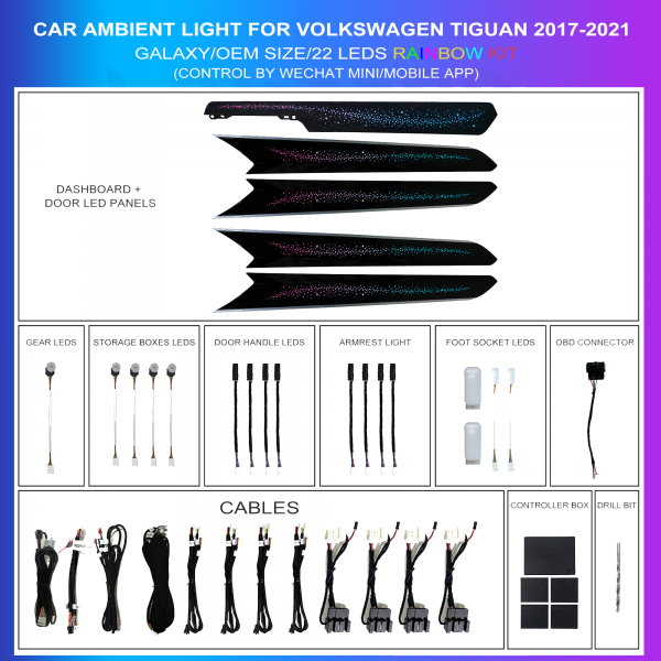 Ambient Lighting Kit Volkswagen Tiguan 2017-2021 22 LEDs Galaxy OEM | TR4598