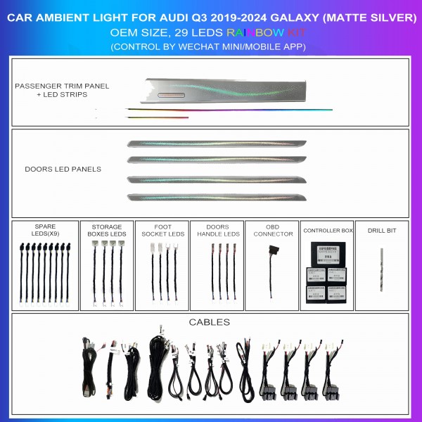 Kit Iluminación Ambiental Audi Q3 2019-2024 Galaxy Matte Silver 29 LEDs Rainbow | TR4590