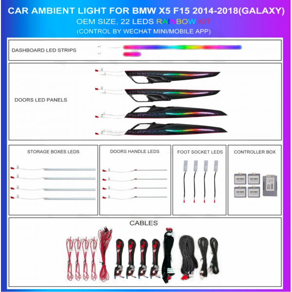 BMW X5 F15 2014-2018 Galaxy Rainbow 18 LED ambient lighting kit TR4481