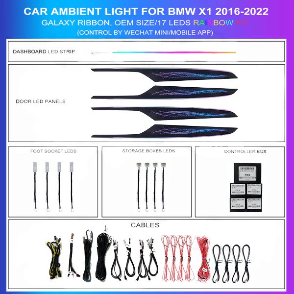 BMW X1 F48 2016-2022 17 LED Starry Sky Ribbon Rainbow OEM ambient lighting kit TR4526