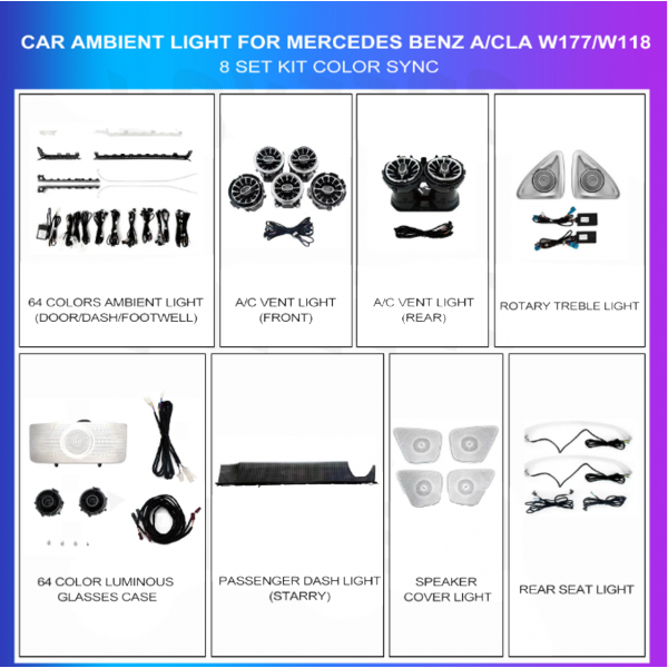 Kit Iluminación Ambiental LED OEM Mercedes A, CLA W177, W118 2019–2024 | 64 Colores Sync App TR4512