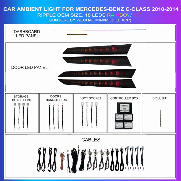 Kit Iluminación Ambiental Ripple 23 LEDs Mercedes Clase C W204 (2011–2014) – TR4485