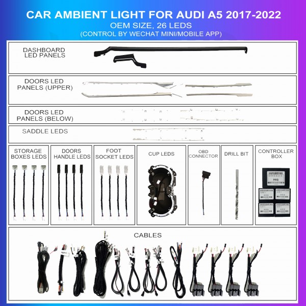 Kit Iluminación Ambiental Audi A5 2017-2022 26 LEDs OEM | TR4581