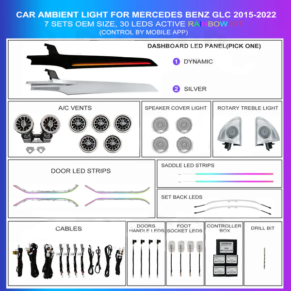 Rainbow Ambient Lighting Kit 30 LEDs for Mercedes GLC (2015–2022) TR4475